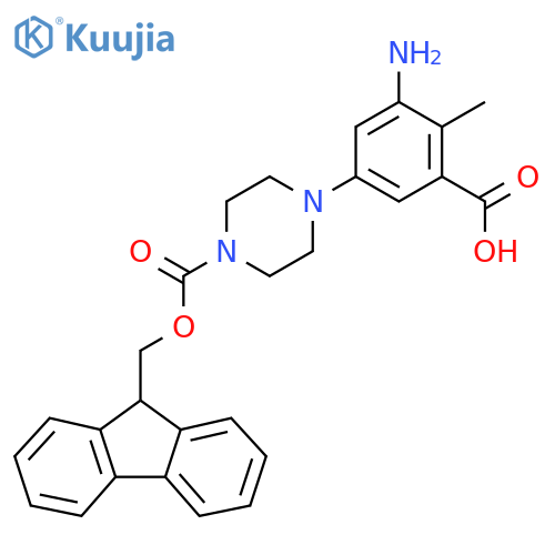 3-amino-5-(4-{(9H-fluoren-9-yl)methoxycarbonyl}piperazin-1-yl)-2-methylbenzoic acid structure