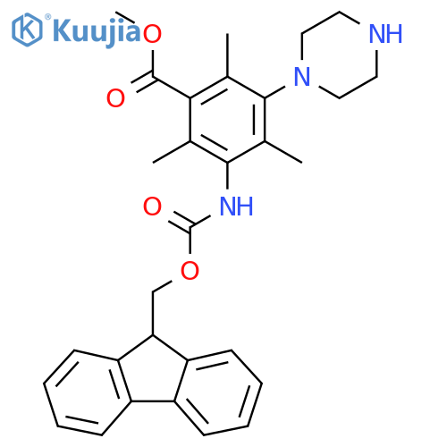 methyl 3-({(9H-fluoren-9-yl)methoxycarbonyl}amino)-2,4,6-trimethyl-5-(piperazin-1-yl)benzoate structure