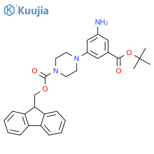 (9H-fluoren-9-yl)methyl 4-{3-amino-5-[(tert-butoxy)carbonyl]phenyl}piperazine-1-carboxylate structure