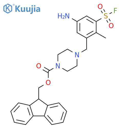 (9H-fluoren-9-yl)methyl 4-{5-amino-3-(fluorosulfonyl)-2-methylphenylmethyl}piperazine-1-carboxylate structure