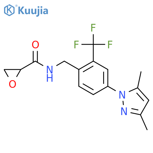 N-{[4-(3,5-dimethyl-1H-pyrazol-1-yl)-2-(trifluoromethyl)phenyl]methyl}oxirane-2-carboxamide structure