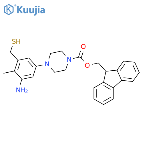 (9H-fluoren-9-yl)methyl 4-[3-amino-4-methyl-5-(sulfanylmethyl)phenyl]piperazine-1-carboxylate structure