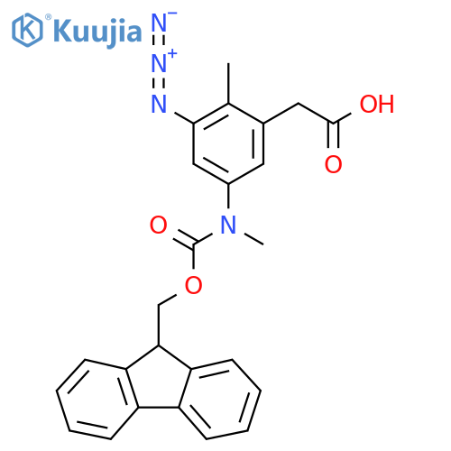 2-3-azido-5-({(9H-fluoren-9-yl)methoxycarbonyl}(methyl)amino)-2-methylphenylacetic acid structure