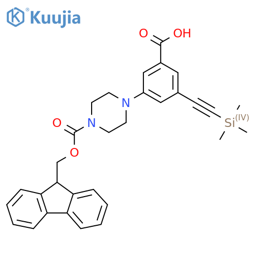 3-(4-{[(9H-fluoren-9-yl)methoxy]carbonyl}piperazin-1-yl)-5-[2-(trimethylsilyl)ethynyl]benzoic acid structure