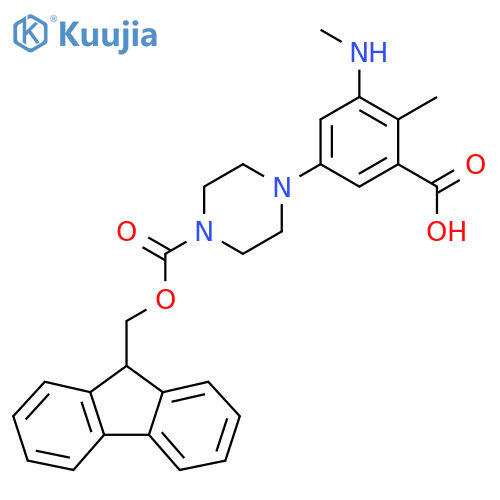 5-(4-{(9H-fluoren-9-yl)methoxycarbonyl}piperazin-1-yl)-2-methyl-3-(methylamino)benzoic acid structure