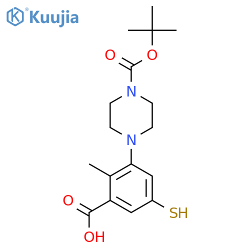 3-{4-(tert-butoxy)carbonylpiperazin-1-yl}-2-methyl-5-sulfanylbenzoic acid structure