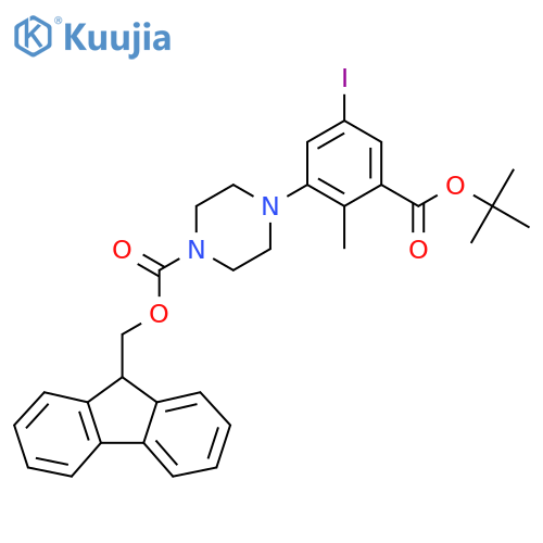 (9H-fluoren-9-yl)methyl 4-{3-(tert-butoxy)carbonyl-5-iodo-2-methylphenyl}piperazine-1-carboxylate structure