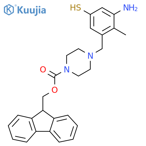 (9H-fluoren-9-yl)methyl 4-[(3-amino-2-methyl-5-sulfanylphenyl)methyl]piperazine-1-carboxylate structure