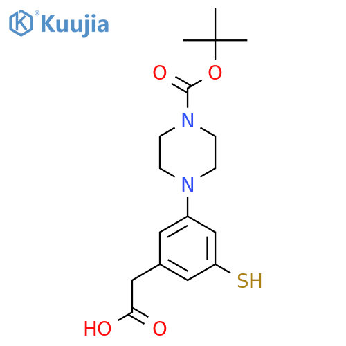 2-(3-{4-(tert-butoxy)carbonylpiperazin-1-yl}-5-sulfanylphenyl)acetic acid structure