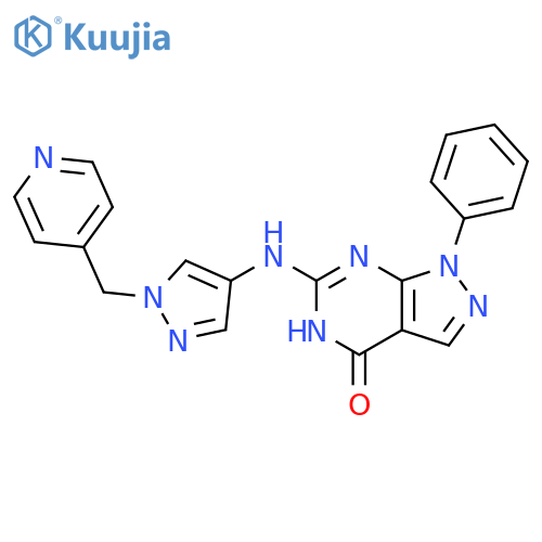 1-phenyl-6-({1-(pyridin-4-yl)methyl-1H-pyrazol-4-yl}amino)-1H,4H,5H-pyrazolo3,4-dpyrimidin-4-one structure