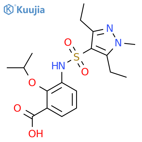 3-(3,5-diethyl-1-methyl-1H-pyrazole-4-sulfonamido)-2-(propan-2-yloxy)benzoic acid structure