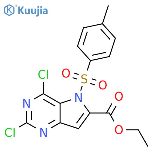 2,4-Dichloro-5-(toluene-4-sulfonyl)-5H-pyrrolo[3,2-d]pyrimidine-6-carboxylic acid ethyl ester structure