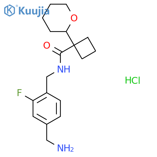 N-{4-(aminomethyl)-2-fluorophenylmethyl}-1-(oxan-2-yl)cyclobutane-1-carboxamide hydrochloride structure