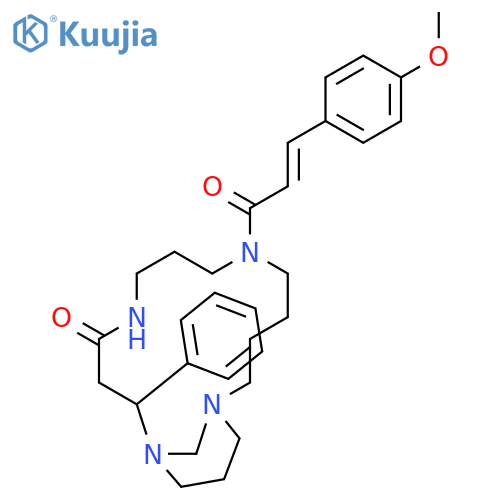 (+)-(S)-9-[(E)-3-(4-methoxyphenyl)prop-2-enoyl]-2-phenyl-1,5,9,14-tetraazabicyclo[12.3.1]octadecan-4-one structure