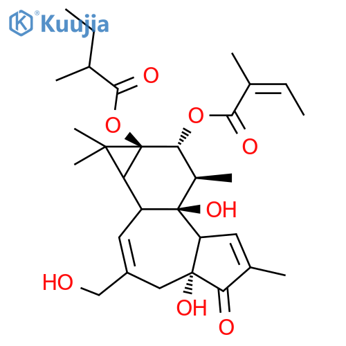 2-Butenoic acid,2-methyl-,(1aR,1bS,4aR,7aS,7bS,8R,9R,9aS)-1a,1b,4,4a,5,7a,7b,8,9,9a-decahydro-4a,7b-dihydroxy-3-(hydroxymethyl)-1,1,6,8-tetramethyl-9a-(2-methyl-1-oxobutoxy)-5-oxo-1H-cyclopropa[3,4]benz[1,2-e]azulen-9-ylester, (2E)- (9CI) structure