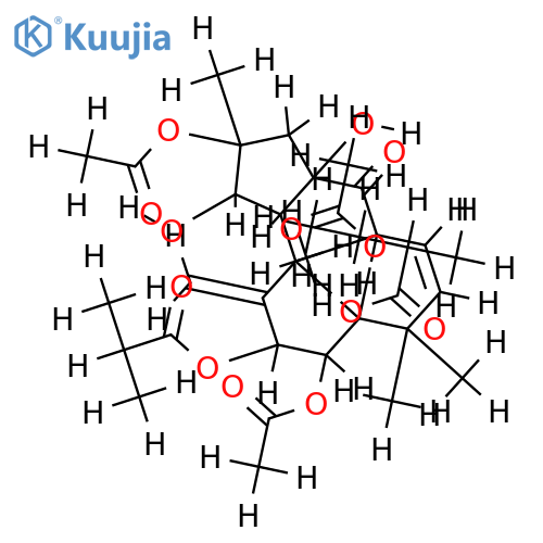 (2R,3R,4R,5R,7S,8S,9S,11E,13S,15R)-2,3,5,7,8,9,15-heptahydroxyjatropha-6(17),11-diene-14-one-2,8,9-triacetate-7-isobutyrate-5-(2-methylbutyrate) structure