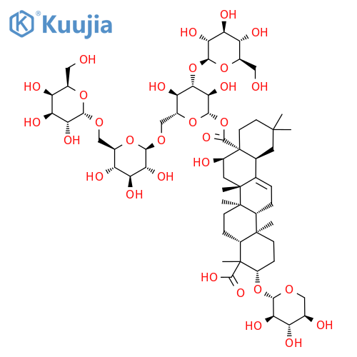 Olean-12-ene-23,28-dioic acid, 16-hydroxy-3-(β-D-xylopyranosyloxy)-, 28-(O-α-D-galactopyranosyl-(1→6)-O-β-D-glucopyranosyl-(1→6)-O-[β-D-glucopyranosyl-(1→3)]-β-D-glucopyranosyl) ester, (3β,4α,16α)- structure