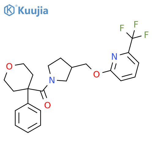 2-{[1-(4-phenyloxane-4-carbonyl)pyrrolidin-3-yl]methoxy}-6-(trifluoromethyl)pyridine structure