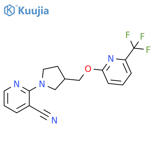 2-3-({6-(trifluoromethyl)pyridin-2-yloxy}methyl)pyrrolidin-1-ylpyridine-3-carbonitrile structure