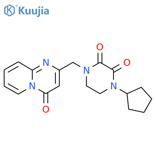 1-cyclopentyl-4-({4-oxo-4H-pyrido[1,2-a]pyrimidin-2-yl}methyl)-1,2,3,4-tetrahydropyrazine-2,3-dione structure