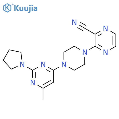 3-{4-[6-methyl-2-(pyrrolidin-1-yl)pyrimidin-4-yl]piperazin-1-yl}pyrazine-2-carbonitrile structure