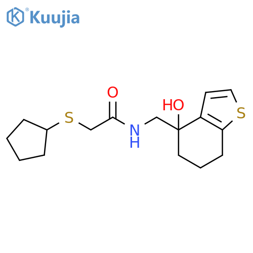 2-(cyclopentylsulfanyl)-N-(4-hydroxy-4,5,6,7-tetrahydro-1-benzothiophen-4-yl)methylacetamide structure