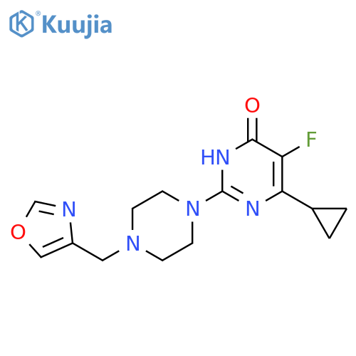6-cyclopropyl-5-fluoro-2-{4-[(1,3-oxazol-4-yl)methyl]piperazin-1-yl}-3,4-dihydropyrimidin-4-one structure