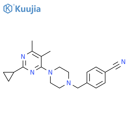 4-{[4-(2-cyclopropyl-5,6-dimethylpyrimidin-4-yl)piperazin-1-yl]methyl}benzonitrile structure