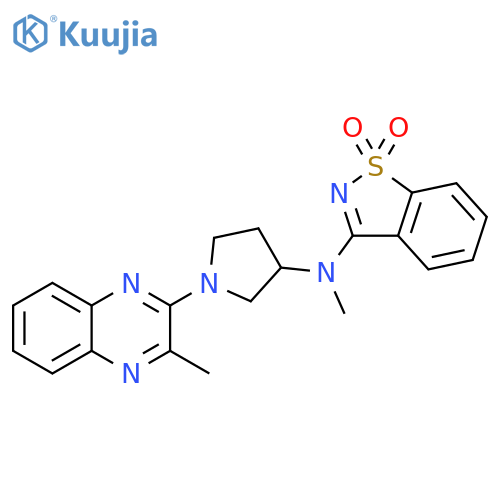 3-{methyl1-(3-methylquinoxalin-2-yl)pyrrolidin-3-ylamino}-1,2-benzothiazole-1,1-dione structure