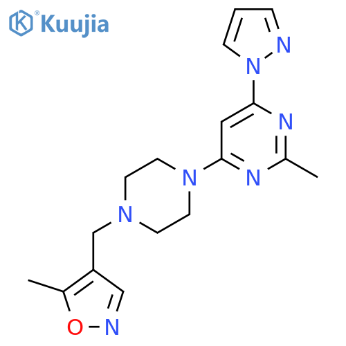2-methyl-4-{4-[(5-methyl-1,2-oxazol-4-yl)methyl]piperazin-1-yl}-6-(1H-pyrazol-1-yl)pyrimidine structure