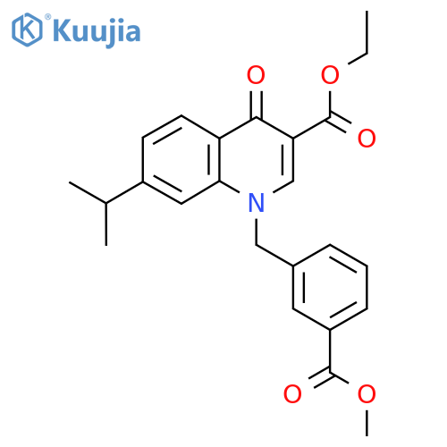 Ethyl 1-{[3-(methoxycarbonyl)phenyl]methyl}-4-oxo-7-(propan-2-yl)-1,4-dihydroquinoline-3-carboxylate structure