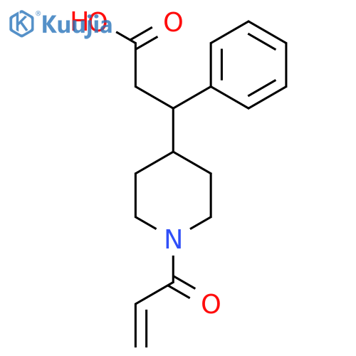 3-phenyl-3-1-(prop-2-enoyl)piperidin-4-ylpropanoic acid structure