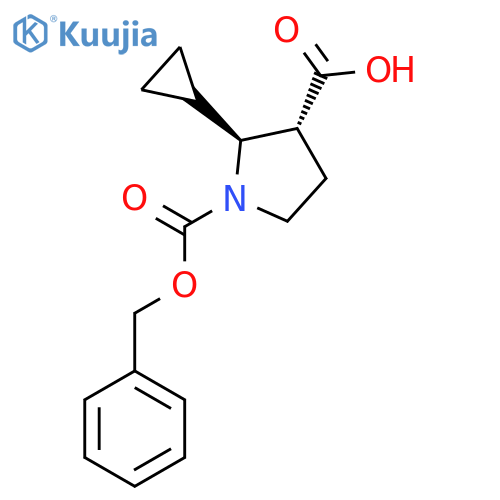 rac-(2R,3S)-1-(benzyloxy)carbonyl-2-cyclopropylpyrrolidine-3-carboxylic acid structure
