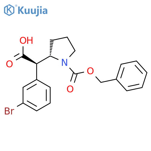 rac-(2R)-2-(2S)-1-(benzyloxy)carbonylpyrrolidin-2-yl-2-(3-bromophenyl)acetic acid structure