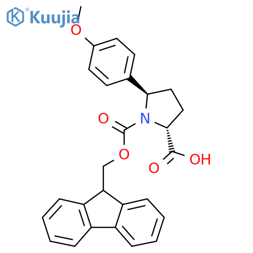 (2R,5R)-1-{(9H-fluoren-9-yl)methoxycarbonyl}-5-(4-methoxyphenyl)pyrrolidine-2-carboxylic acid structure