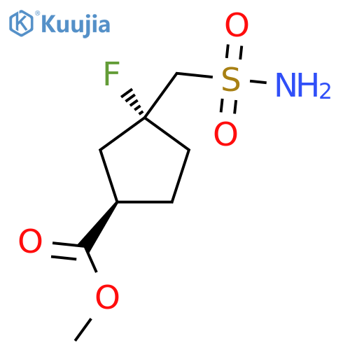 rac-methyl (1R,3R)-3-fluoro-3-(sulfamoylmethyl)cyclopentane-1-carboxylate structure