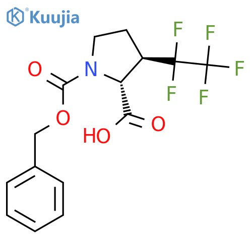 (2R,3R)-1-(benzyloxy)carbonyl-3-(1,1,2,2,2-pentafluoroethyl)pyrrolidine-2-carboxylic acid structure