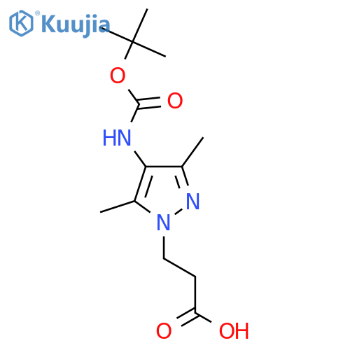 3-(4-{(tert-butoxy)carbonylamino}-3,5-dimethyl-1H-pyrazol-1-yl)propanoic acid structure