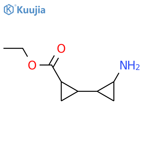 Ethyl 2-(2-aminocyclopropyl)cyclopropane-1-carboxylate structure