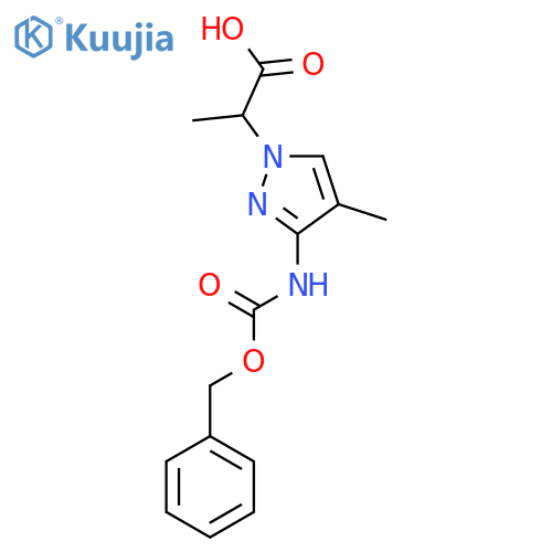 2-(3-{(benzyloxy)carbonylamino}-4-methyl-1H-pyrazol-1-yl)propanoic acid structure
