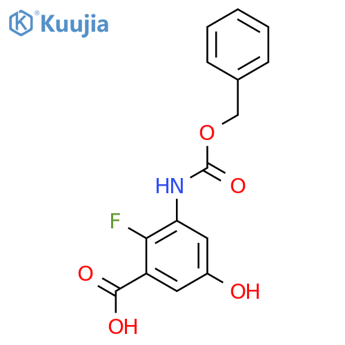3-{(benzyloxy)carbonylamino}-2-fluoro-5-hydroxybenzoic acid structure