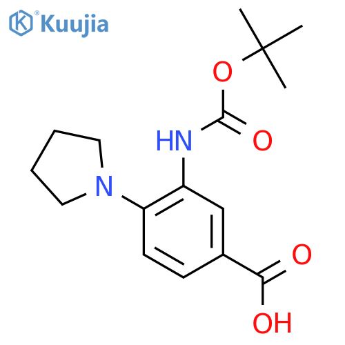 3-{(tert-butoxy)carbonylamino}-4-(pyrrolidin-1-yl)benzoic acid structure