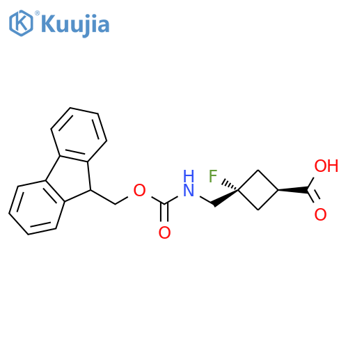 cis-3-[[[(9H-Fluoren-9-ylmethoxy)carbonyl]amino]methyl]-3-fluorocyclobutanecarboxylic acid structure