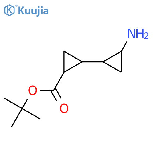 Tert-butyl 2-(2-aminocyclopropyl)cyclopropane-1-carboxylate structure