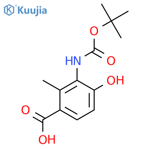 3-{(tert-butoxy)carbonylamino}-4-hydroxy-2-methylbenzoic acid structure