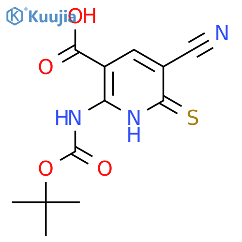 2-{(tert-butoxy)carbonylamino}-5-cyano-6-sulfanylpyridine-3-carboxylic acid structure
