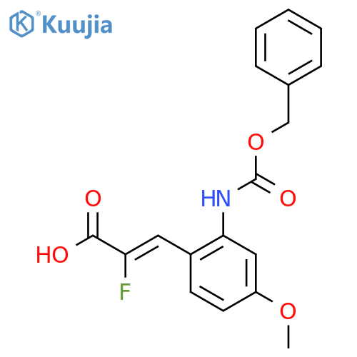 (2Z)-3-(2-{(benzyloxy)carbonylamino}-4-methoxyphenyl)-2-fluoroprop-2-enoic acid structure