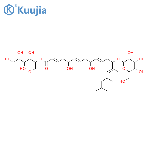 5,9,13-Trihydroxy-2,4,6,8,10,12,14,16,18-nonamethyl-2,6,10-eicosatrienoic acid; (2E,4S,5S,6E,8S,9S,10E,12S,13R,14S,16S,18S)-form, 14,15E-Didehydro, 13-O-β-D-mannopyranoside, D-mannitol-2-yl ester structure