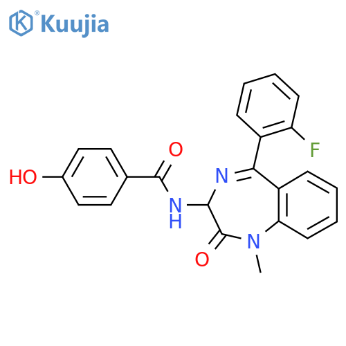 N-[5-(2-fluorophenyl)-1-methyl-2-oxo-2,3-dihydro-1H-1,4-benzodiazepin-3-yl]-4-hydroxybenzamide structure