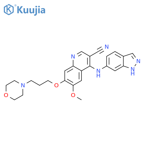 4-((1H-Indazol-6-yl)amino)-6-methoxy-7-(3-morpholino-propoxy)quinoline-3-carbonitrile structure